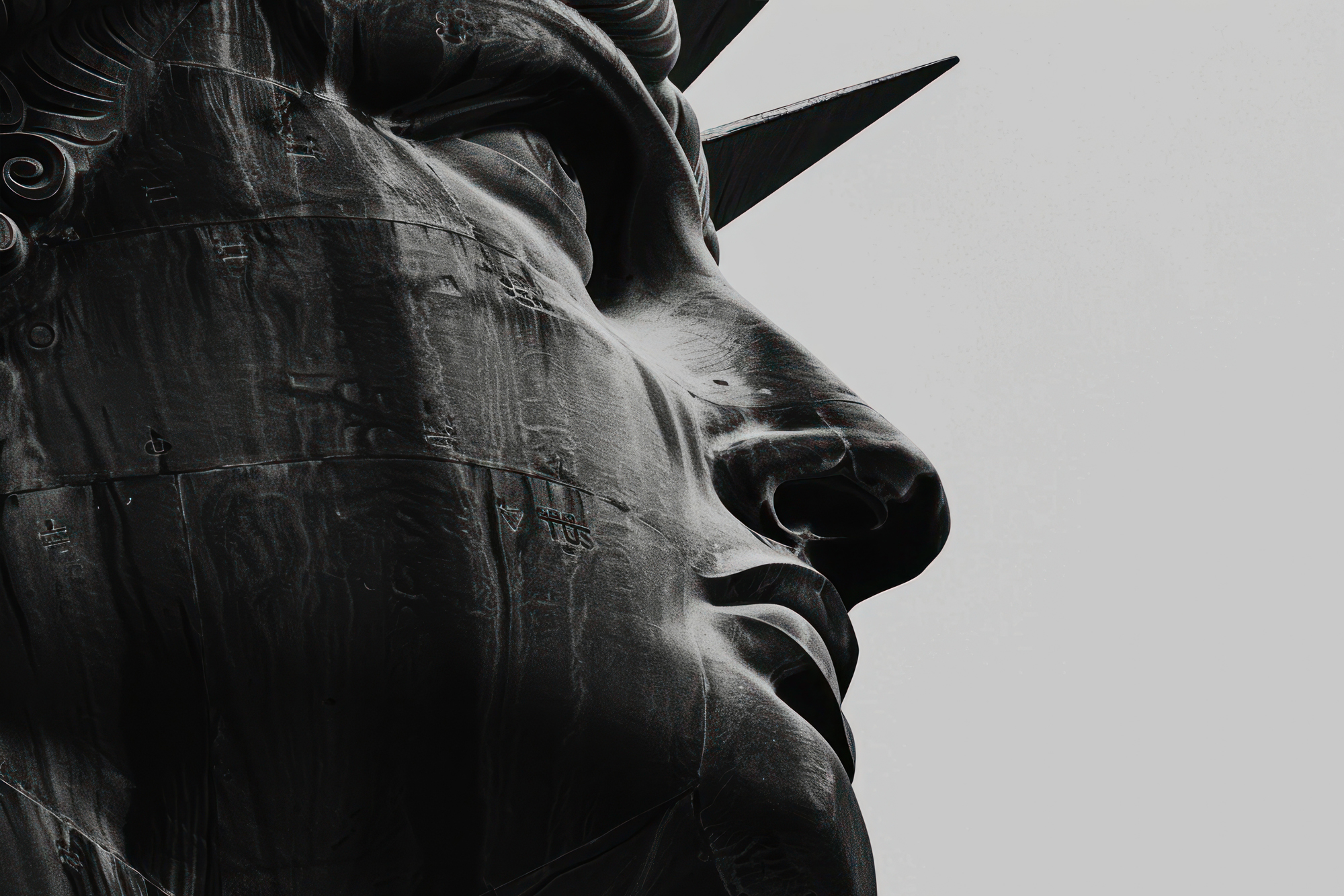 Close-up of the Statue of Liberty with a teal overlay